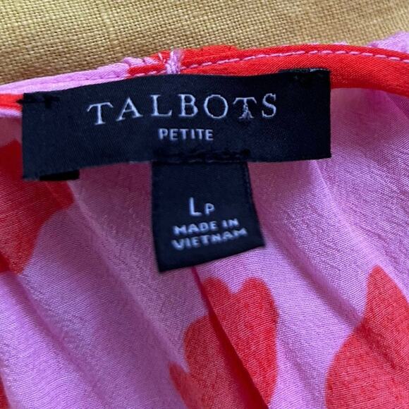 Talbots Blouse Top Pink Women Spring Short Sleeve Preppy Colorful Floral Size LP - Picture 5 of 7